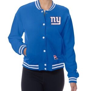 NFL Throwback Women’s Snap Front NY Giants Blue and White Varsity Jacket